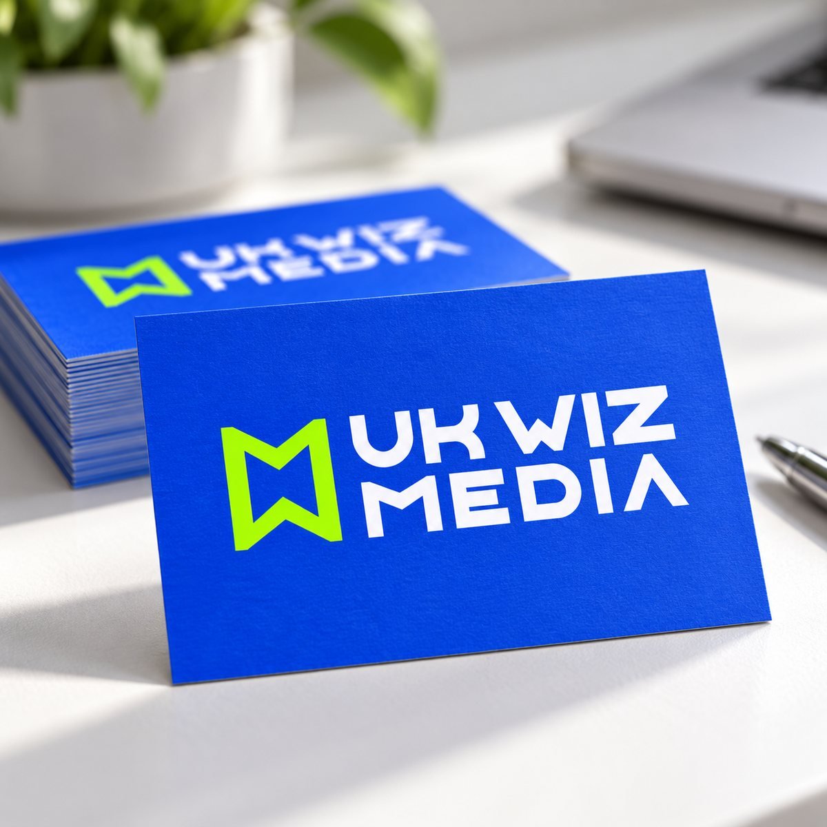 Printed business cards on an office desk