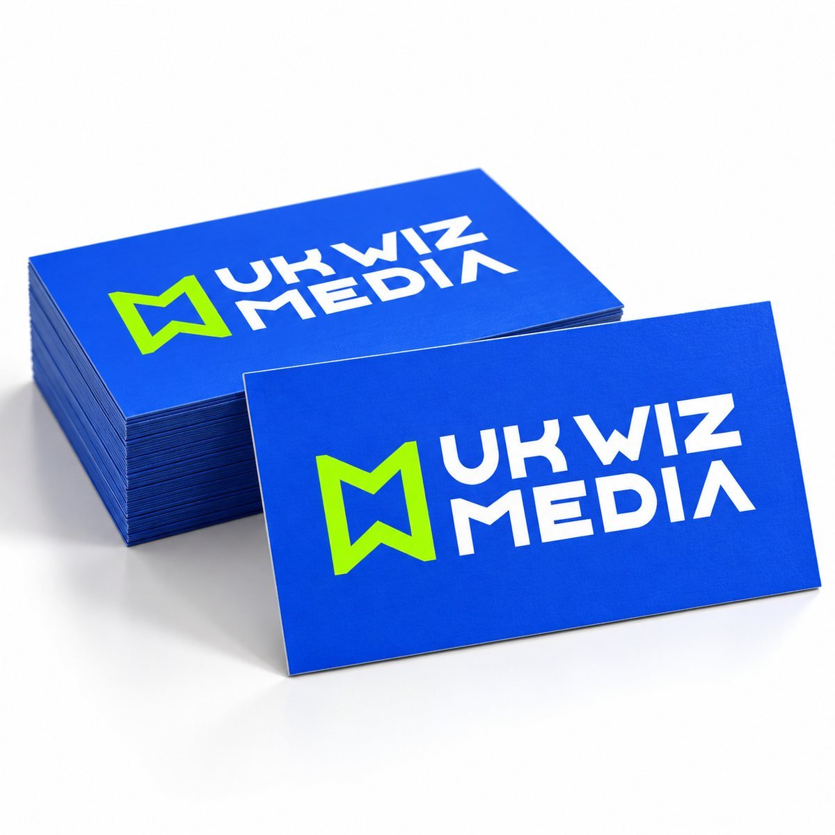 Full-colour printed business cards with one card standing up